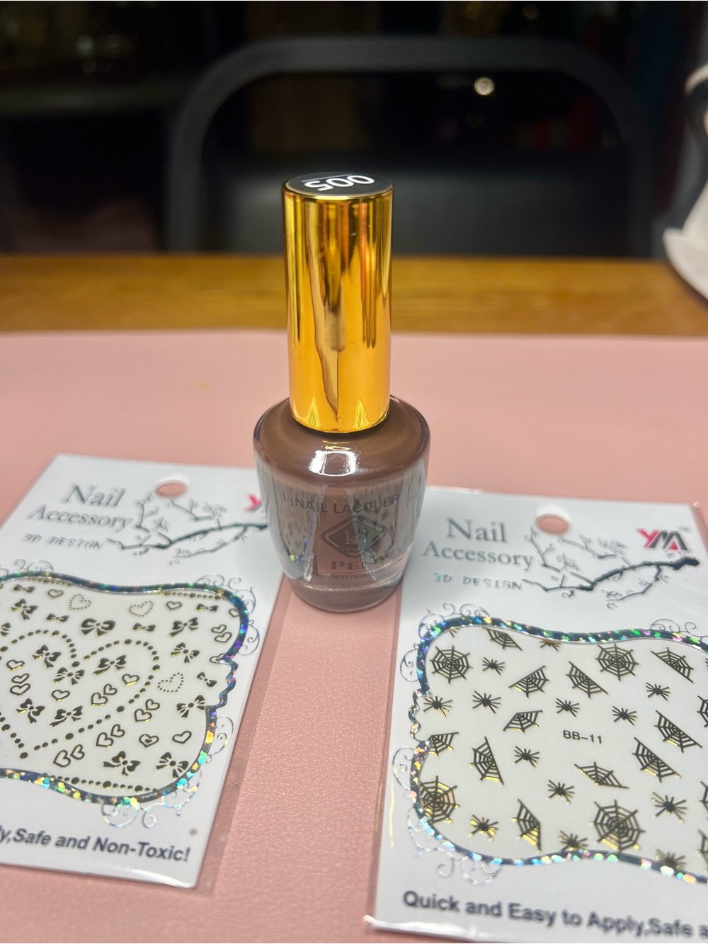 Brown Nail Lacquer with Gold Cap - coffee Brown Nail Polish with Stickers